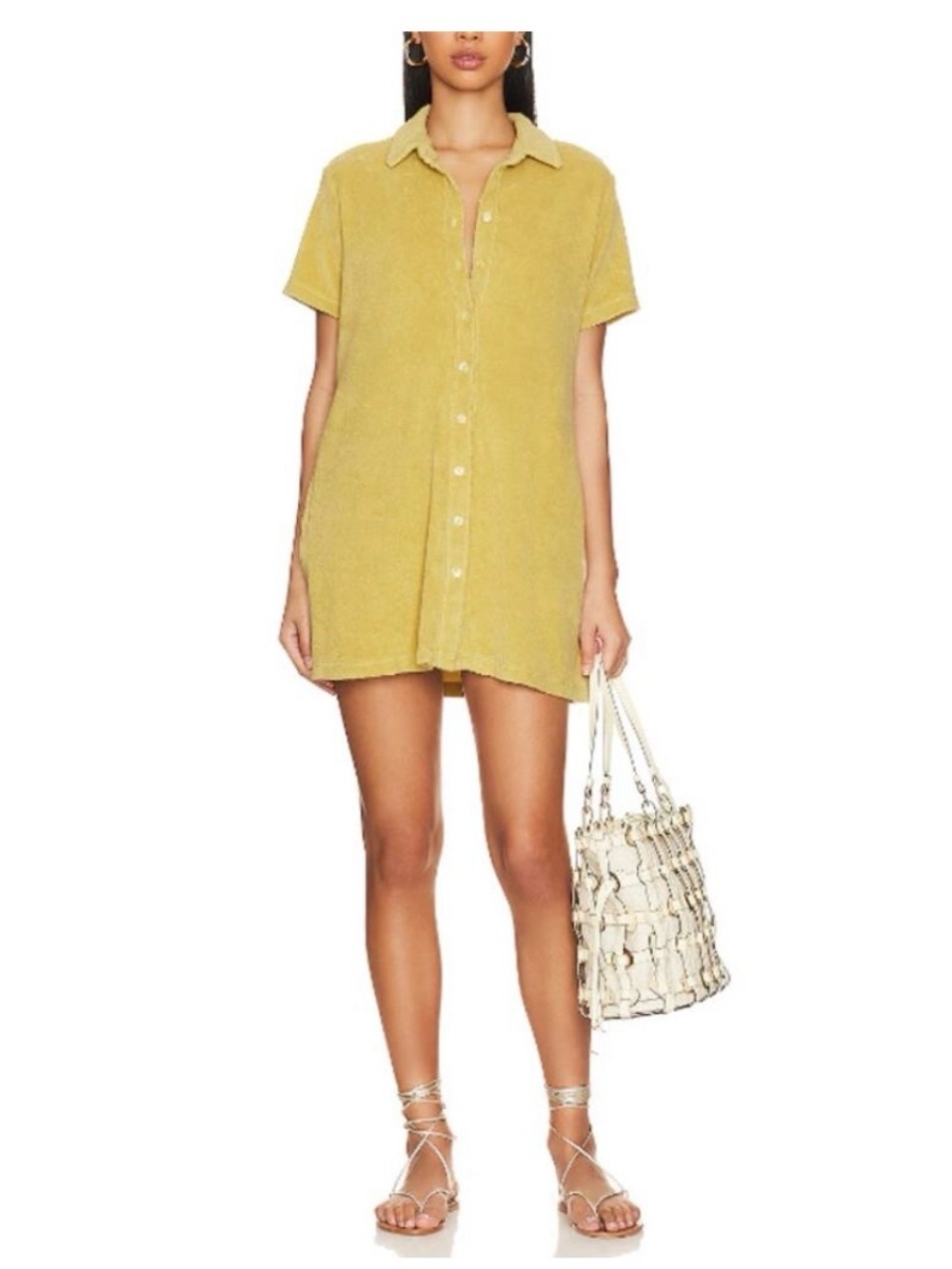 Monrow Terry Cloth Shirt Dress in Kiwi sz L